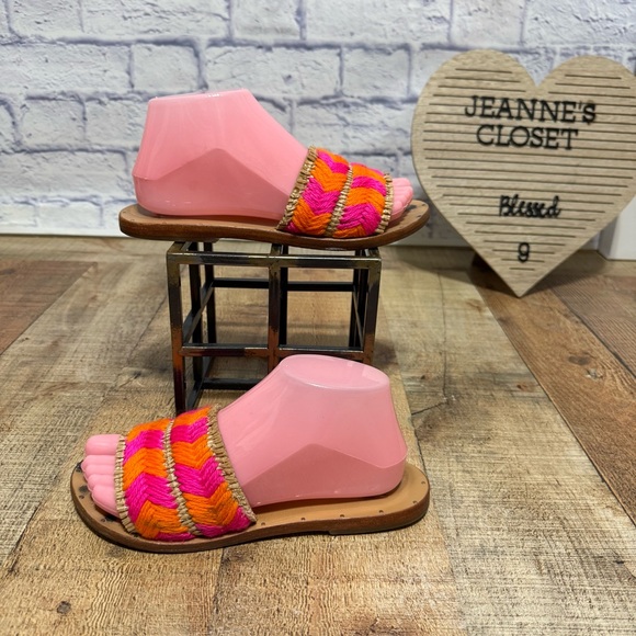 Beek Sandals Parakeet Flamingo Pink Neon Orange Honey  Raffia 7 - Picture 1 of 12
